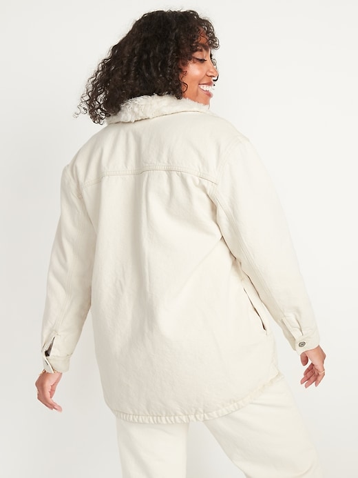 Image number 2 showing, Sherpa-Lined White Jean Shacket for Women