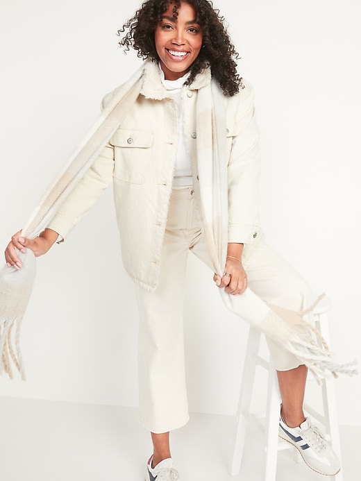 Image number 3 showing, Sherpa-Lined White Jean Shacket for Women