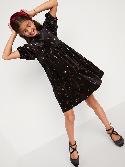 View large product image 1 of 3. Velvet Tiered Puff-Sleeve Dress for Girls