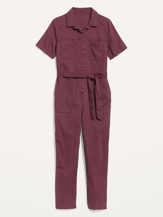 Image number 4 showing, Overdyed Tie-Belt Twill Jumpsuit for Women