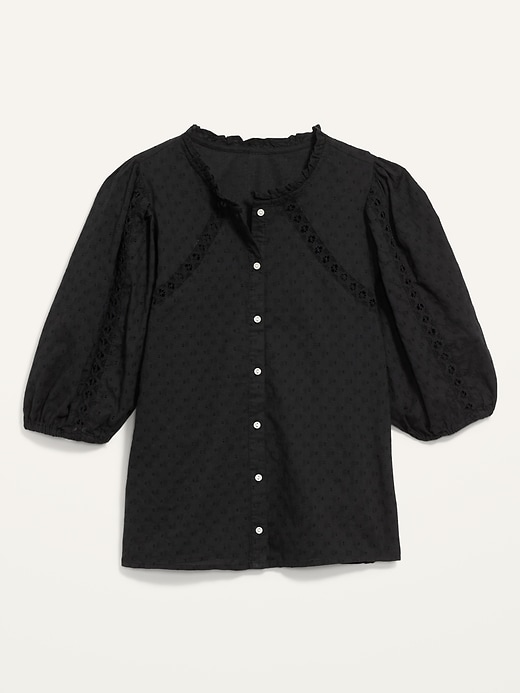 Image number 4 showing, Puff-Sleeve Lace-Trim Clip-Dot Blouse for Women