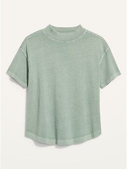 Garment-Dyed Mock-Neck Easy T-Shirt for Women