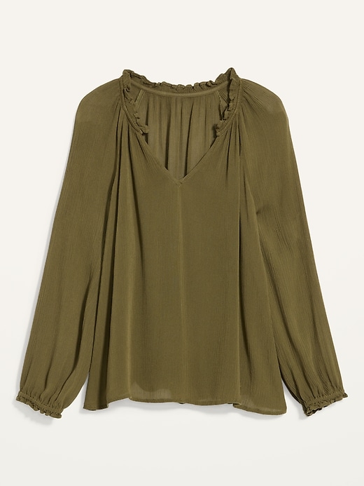 Image number 1 showing, Ruffled Crinkle-Textured Poet Blouse for Women