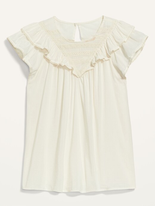 View large product image 2 of 3. Ruffled Lace-Trim Short-Sleeve Blouse for Women