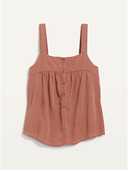 Garment-Dyed Button-Front No-Peek Cami Top for Women