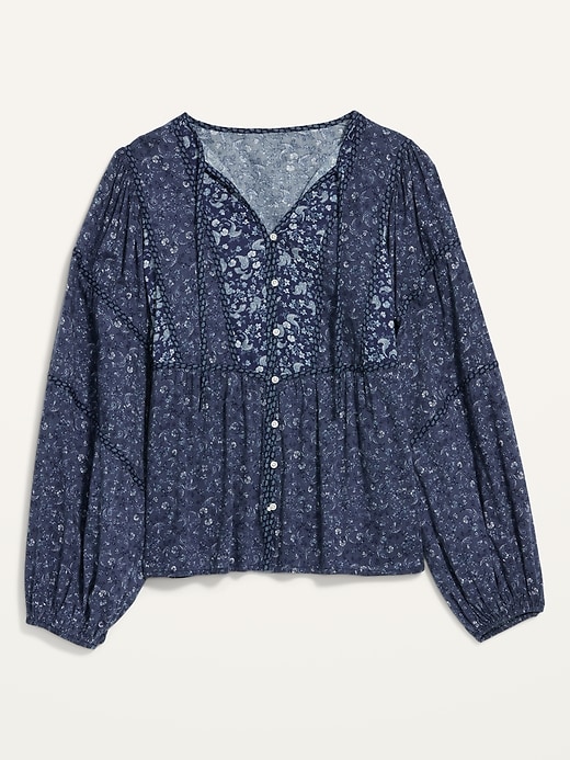 Image number 2 showing, Oversized Button-Front Mixed-Print Poet Blouse for Women