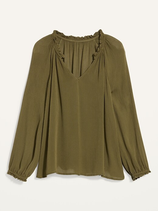 Image number 5 showing, Ruffled Crinkle-Textured Poet Blouse for Women
