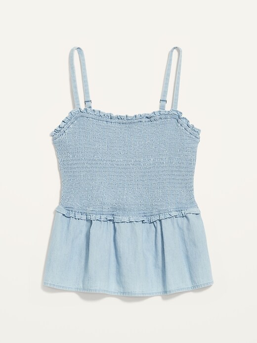 Image number 5 showing, Smocked Sleeveless Light-Wash Jean Top for Women
