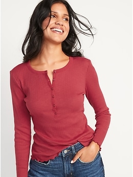 Women's Ribbed Seamless Fabric Henley, Women's Clearance