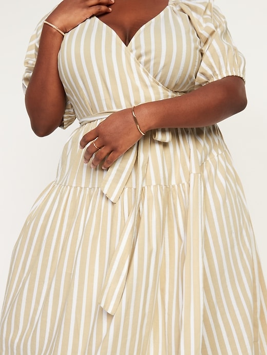 Image number 3 showing, Waist-Defined Striped Tie-Belt Midi Wrap Dress for Women