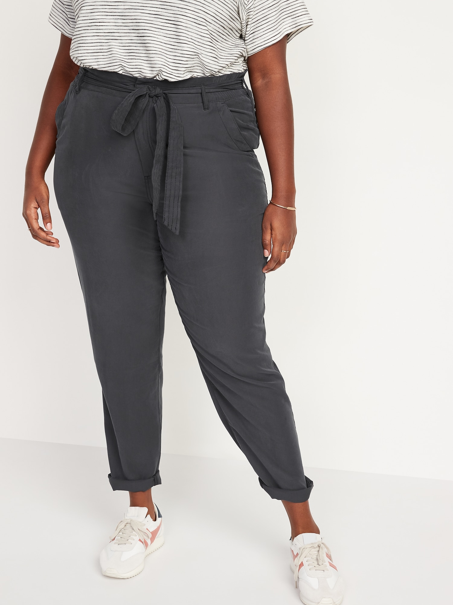 High-Waisted Cropped Belted Straight-Leg Pants For Women | Old Navy