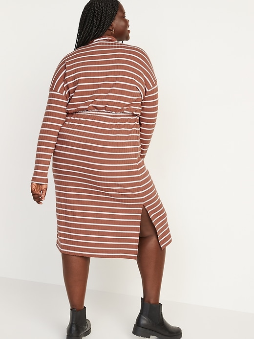 Image number 8 showing, Long-Sleeve Waist-Defined Rib-Knit Striped Midi Sweater Dress for Women