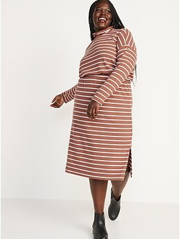 Long-Sleeve Waist-Defined Rib-Knit Striped Midi Sweater Dress for Women