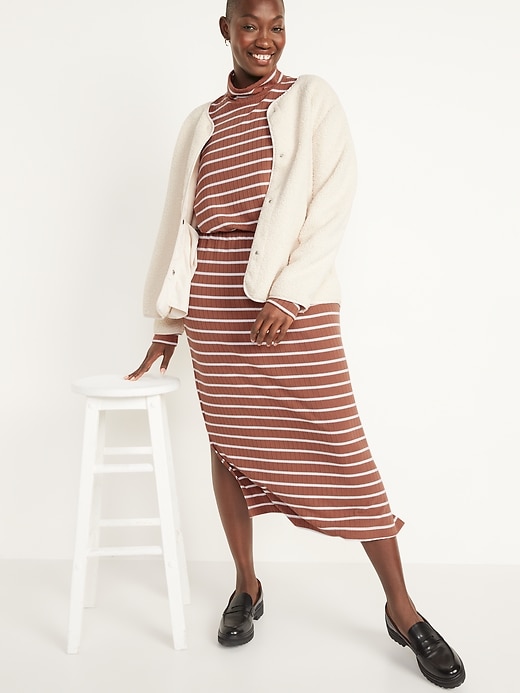 Image number 3 showing, Long-Sleeve Waist-Defined Rib-Knit Striped Midi Sweater Dress for Women