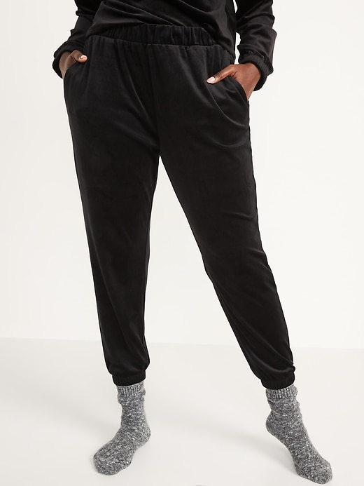Image number 1 showing, High-Waisted Luxe Velvet Jogger Sweatpants