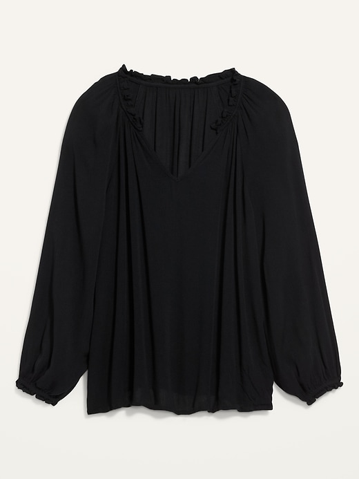 View large product image 2 of 3. Ruffled Crinkle-Textured Poet Blouse for Women