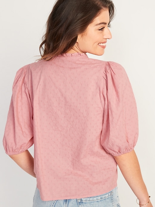 Image number 6 showing, Puff-Sleeve Lace-Trim Clip-Dot Blouse for Women
