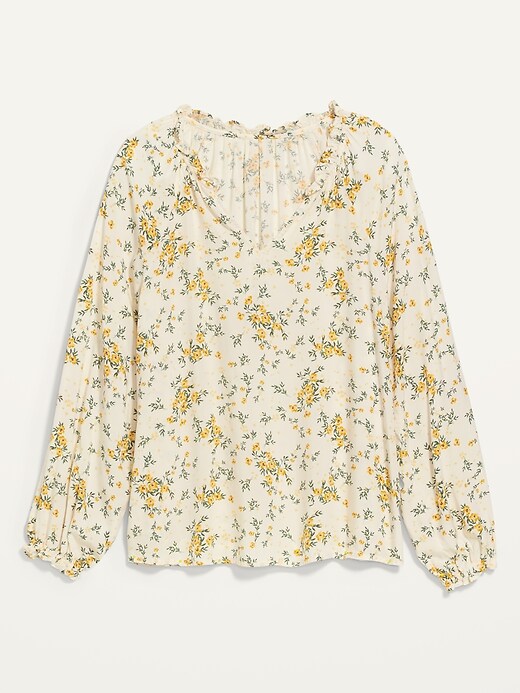 View large product image 1 of 3. Floral-Print Split-Neck Poet Blouse for Women