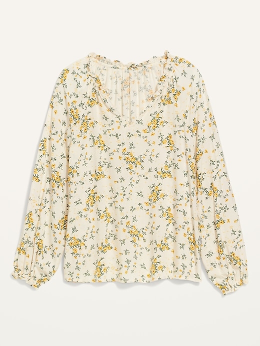 View large product image 2 of 3. Floral-Print Split-Neck Poet Blouse for Women