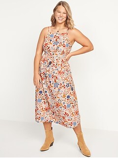 Floral-Print Fit & Flare Cami Midi Dress for Women
