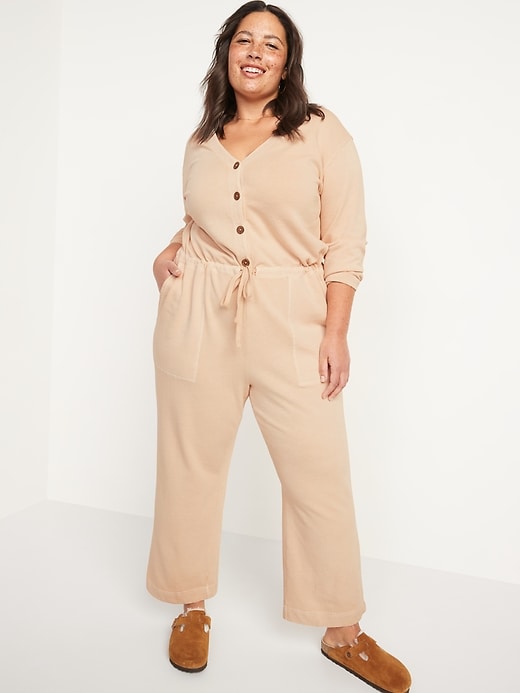 Image number 7 showing, Long-Sleeve Cropped French-Terry Utility Jumpsuit for Women