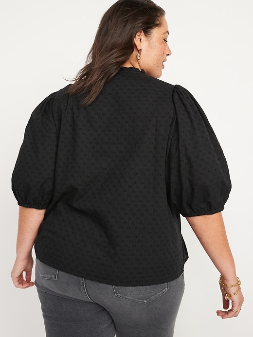 Image number 8 showing, Puff-Sleeve Lace-Trim Clip-Dot Blouse for Women