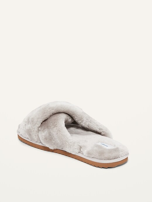 Image number 4 showing, Cozy Faux-Fur Cross-Strap Slippers for Women