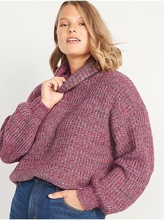 Marled Shaker-Stitch Turtleneck Sweater for Women