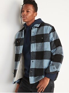 Plaid Wool-Blend Sherpa-Lined Shirt Jacket for Men
