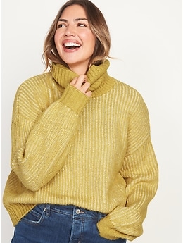 Cozy Heathered Rib-Knit Turtleneck Sweater for Women