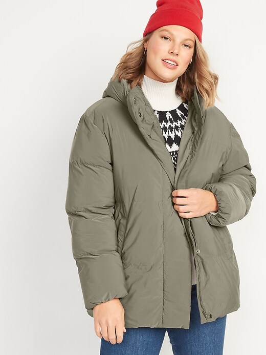 Water-Resistant Hooded Puffer Jacket for Women