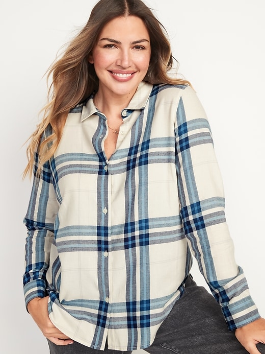 Image number 1 showing, Long-Sleeve Plaid Flannel Shirt for Women