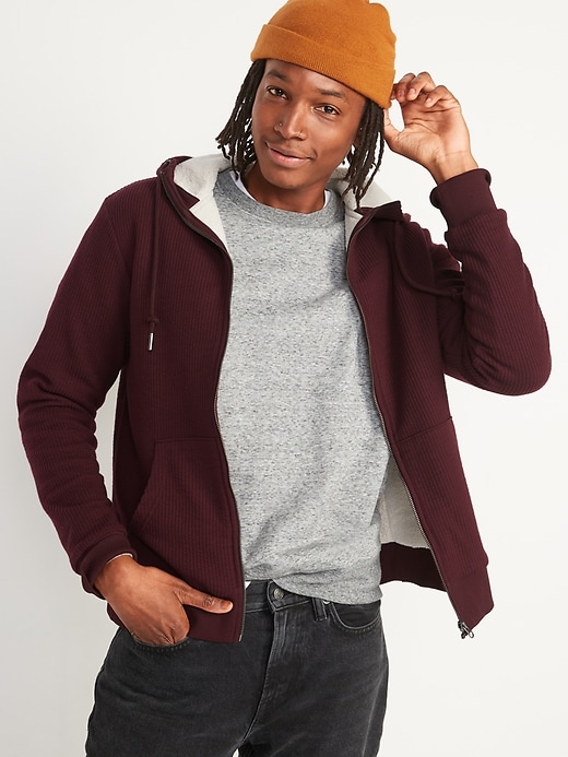 Image number 1 showing, Cozy Sherpa-Lined Rib-Knit Zip Hoodie