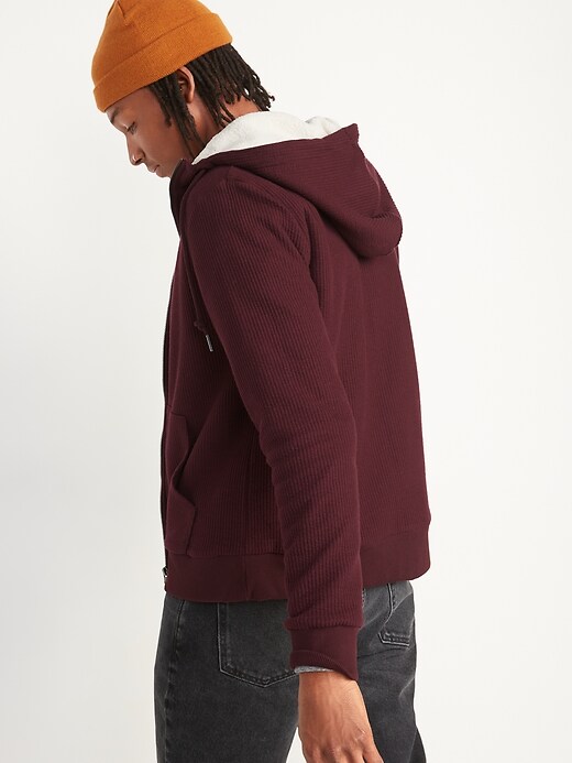Image number 2 showing, Cozy Sherpa-Lined Rib-Knit Zip Hoodie