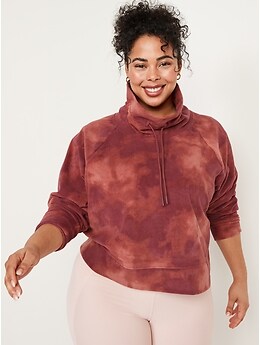 Funnel-Neck Cropped Microfleece Sweatshirt for Women