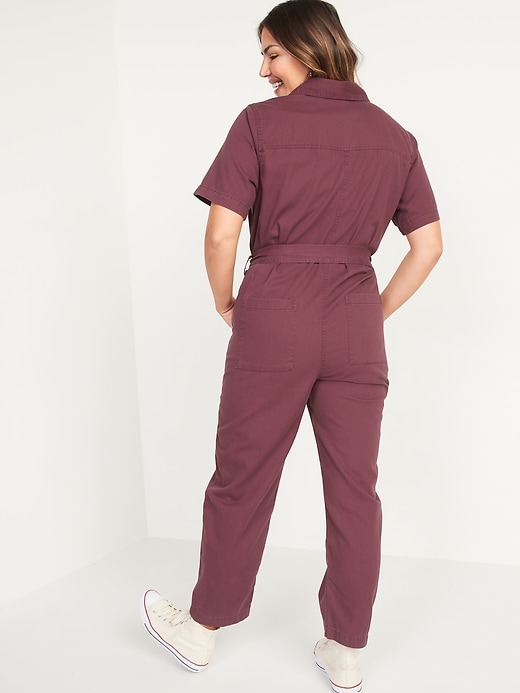Image number 2 showing, Overdyed Tie-Belt Twill Jumpsuit for Women