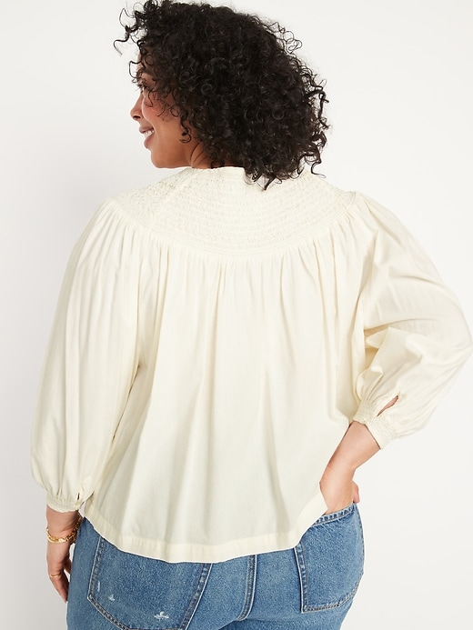 Image number 8 showing, Long-Sleeve Smocked Embroidered Poet Blouse for Women