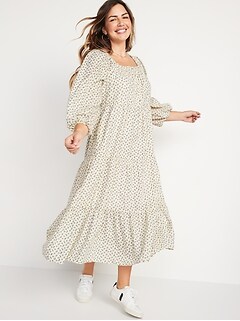 Long-Sleeve Button-Down Tiered Midi Swing Dress for Women