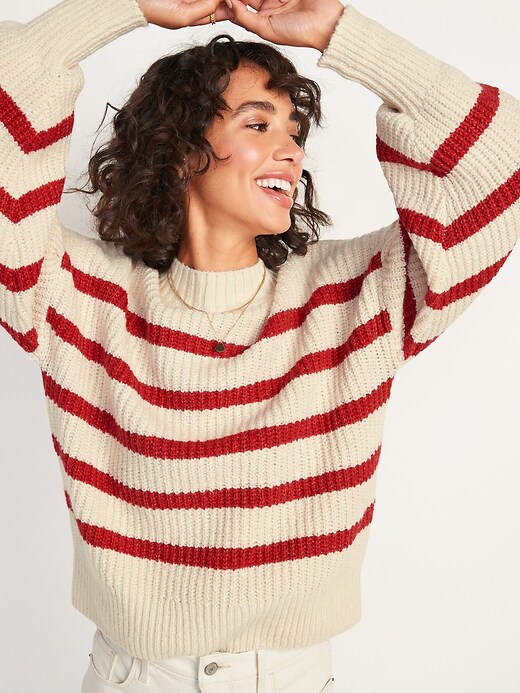 Image number 5 showing, Mock-Neck Striped Shaker-Stitch Sweater for Women