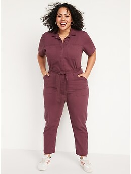 Overdyed Tie-Belt Twill Jumpsuit for Women