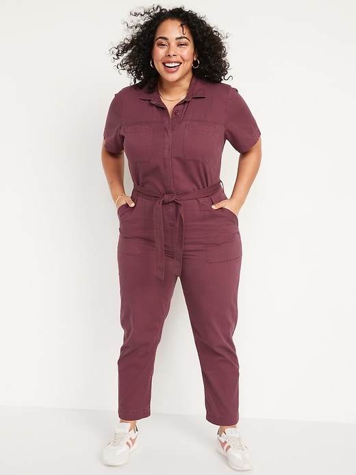 Image number 7 showing, Overdyed Tie-Belt Twill Jumpsuit for Women