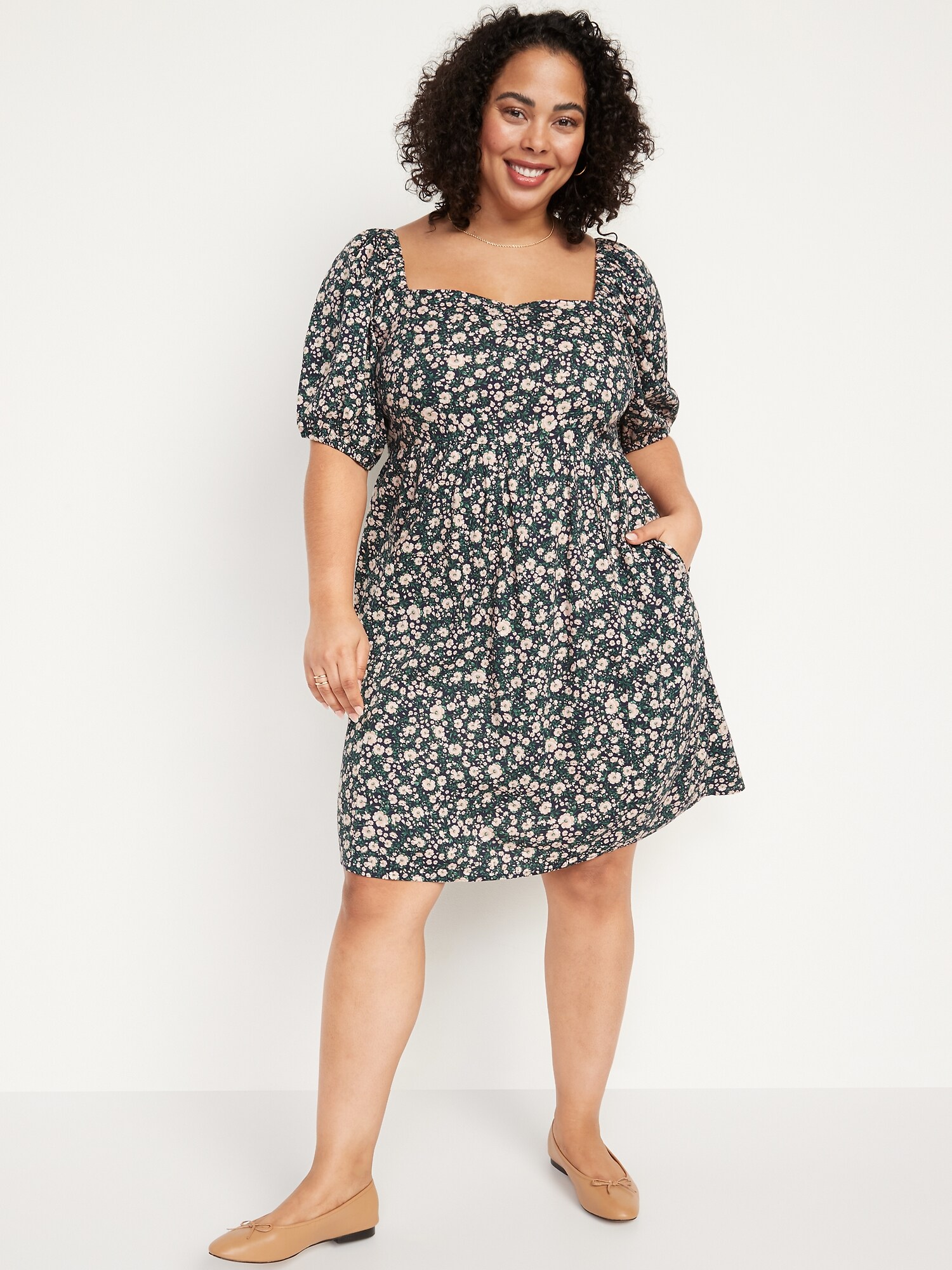 Puff-Sleeve Smocked Floral-Print Mini Swing Dress | Old Navy