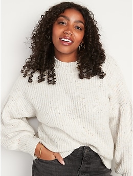 Mock-Neck Speckled Shaker-Stitch Sweater for Women