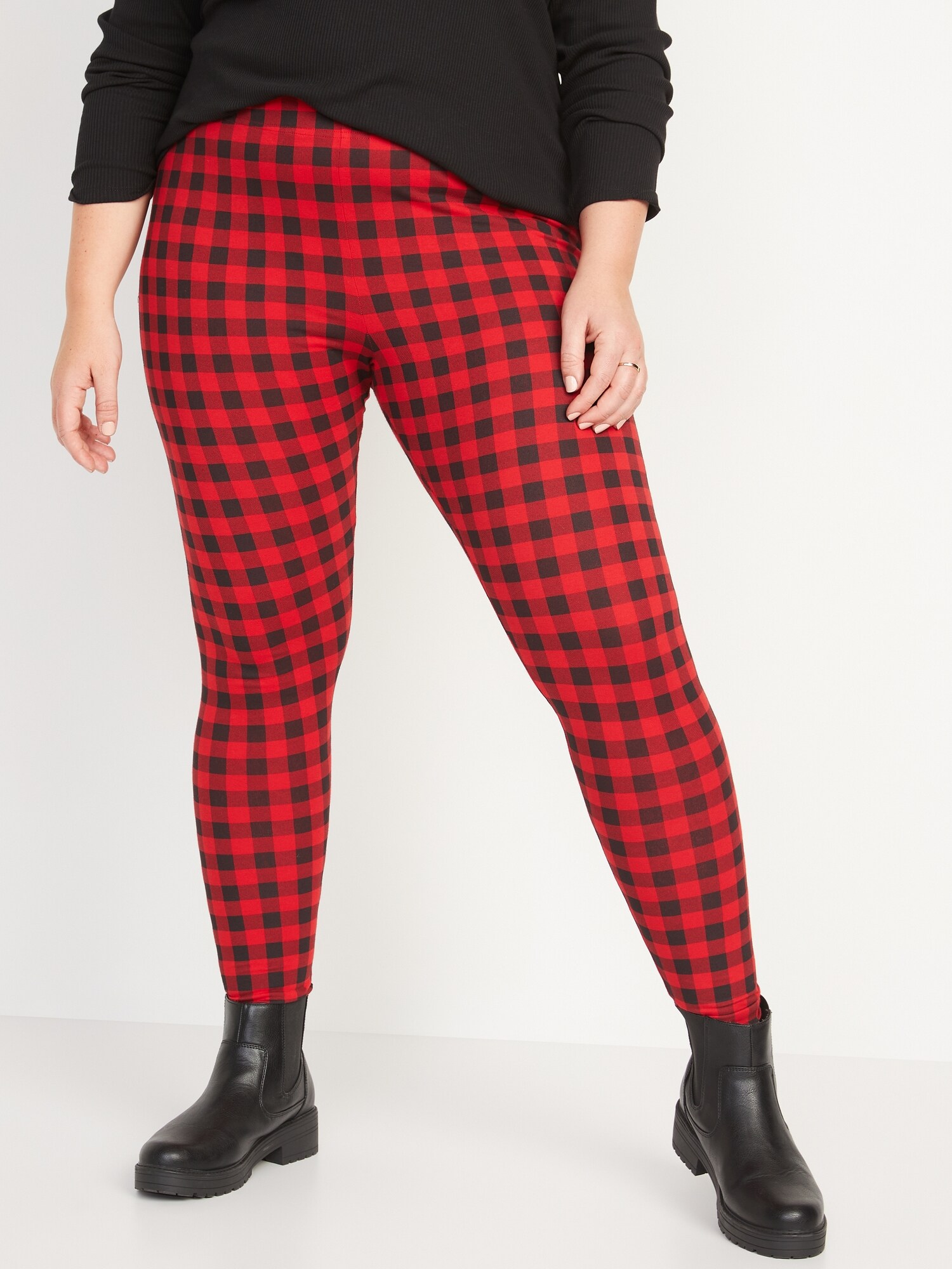 old navy red plaid leggings