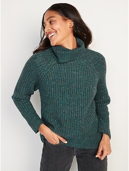 Mélange Shaker-Stitch Turtleneck Tunic Sweater for Women