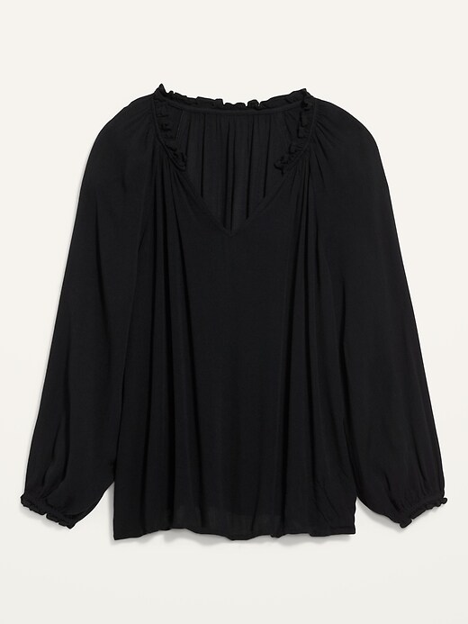 View large product image 1 of 3. Ruffled Crinkle-Textured Poet Blouse for Women