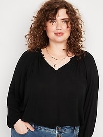 View large product image 3 of 3. Ruffled Crinkle-Textured Poet Blouse for Women
