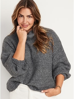 Heathered Shaker-Stitch Turtleneck Sweater for Women