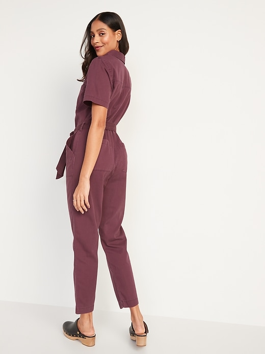 Image number 6 showing, Overdyed Tie-Belt Twill Jumpsuit for Women