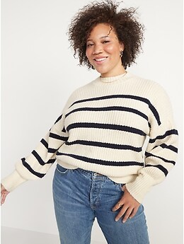 Mock-Neck Striped Shaker-Stitch Sweater for Women